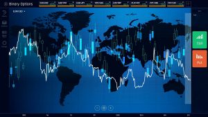 Web interface of binary option trading, financial statistics with asset pricing